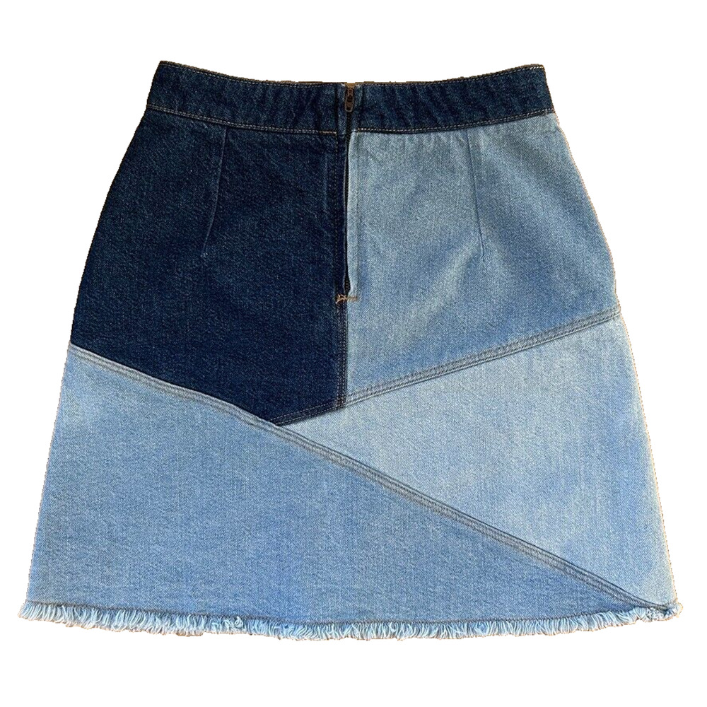 Patchwork Blue Jean Mini Skirt Raw Denim Hem Sz XS by Zara Fade